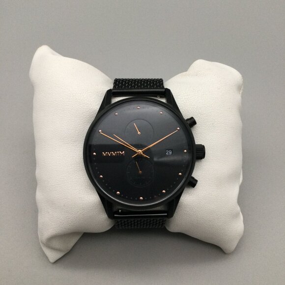 MVMT Voyager Chronograph Watch Men 42mm Black Date Mesh Band BOX New Battery - Picture 3 of 15